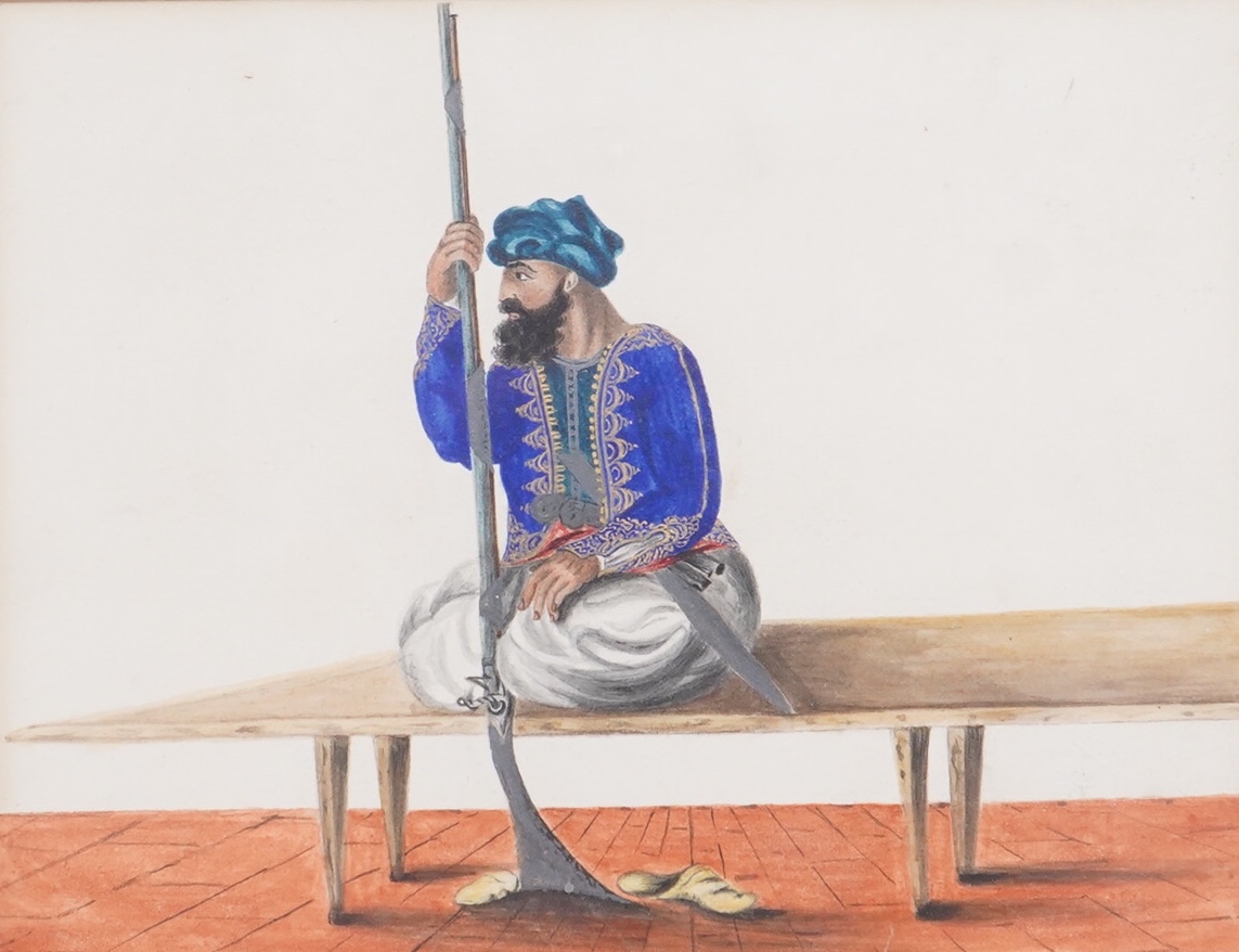19th century, Indian Company School, Study of a figure holding a rifle, watercolour, 11 x 14cm